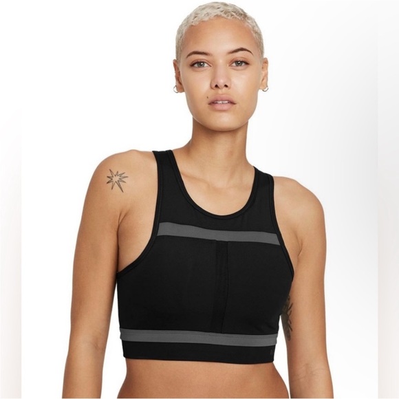 Nike Drifit Swoosh Run Divisions Medium support Sports Bra DD1101-010 Black Grey - Picture 1 of 13